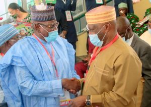 Former Vice President of Nigeria, Atiku Abubakar and former Governor of Jigawa State, Alhaji Sule Lamido at the Convention of the Peoples Democratic Party at the Eagles Square, Abuja on Saturday, 30.10.2021.