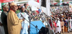 Former Vice President of Nigeria, Atiku Abubakar addressing delegates and party faithful at the Convention of the Peoples Democratic Party at the Eagles Square, Abuja on Saturday, 30.10.2021.